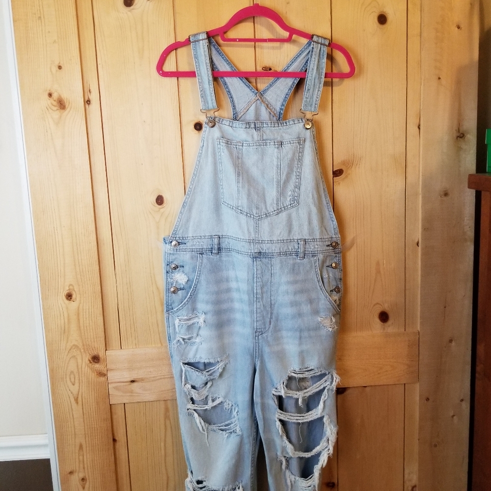 American Eagle 90s Boyfriend Overall Distressed Denim Overall